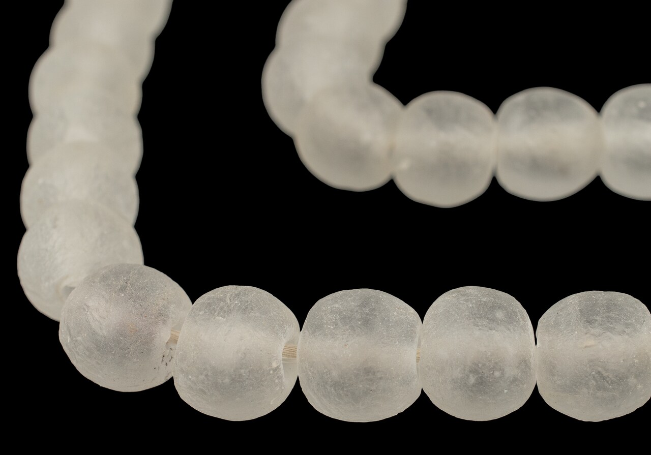 The Bead Chest African Recycled Glass Beads – Handmade in Ghana – Clear 18mm Strand for Jewelry Making, Crafts, and Home Decor I Approximately 35 Beads